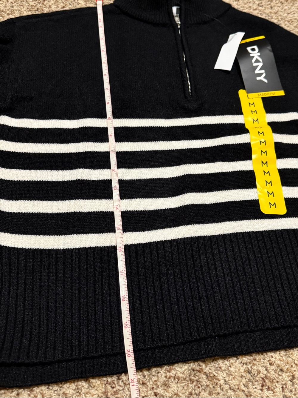 DKNY Black & White Striped Quarter Zip Mock Neck Sweater Womens M NWT - Picture 9 of 9